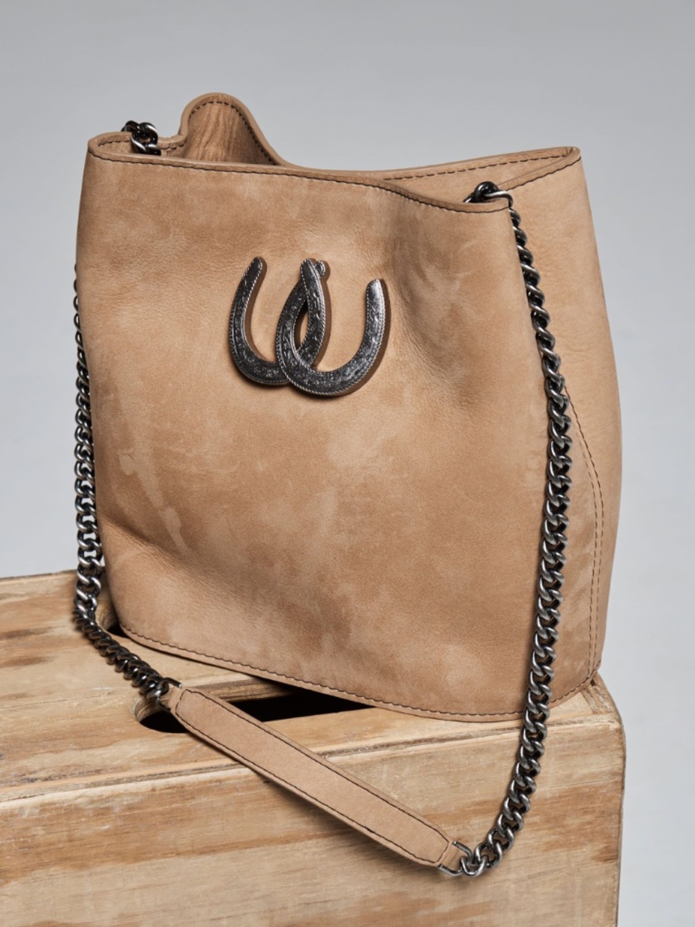 Understated Leather 'Lady Luck' Nubuck Suede Leather Horseshoe Bucket Bag Purse